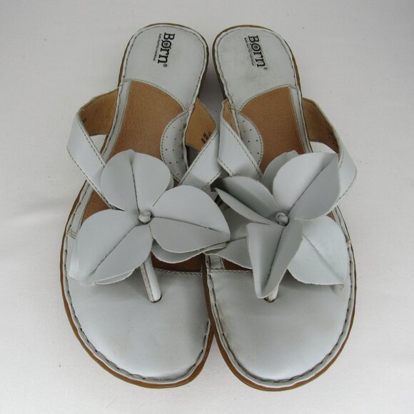 Born Light Blue Leather Flip Flops Floral Sandals Summer Women's 10 - Picture 7 of 8